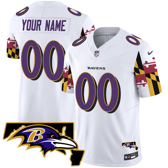 Men's Baltimore Ravens Active Player Custom White 2025 F.U.S.E. Maryland Flag V2 Vapor Limited Football Jersey Men's Baltimore Ravens Active Player Custom White 2025 F.U.S.E. Maryland Flag V2 Vapor Limited Football Jersey